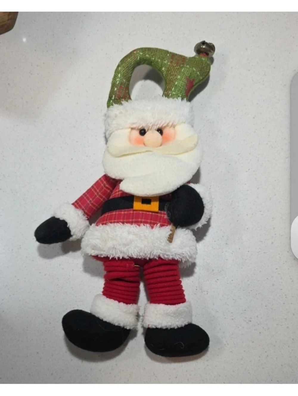 Festive Santa Claus Plush Doll with Green Hat and Bell